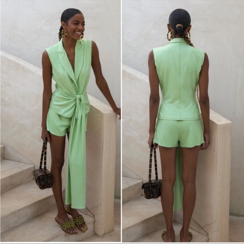 Cult Gaia- NWT Zest Green Sleeveless Marion Blazer with Long Front Tie - Picture 5 of 9